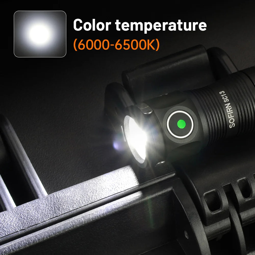 LED 1300lm Tactical 18350 Rechargeable Flashlight 6000K Keychain Emergency Torch Led Light with Magnetic