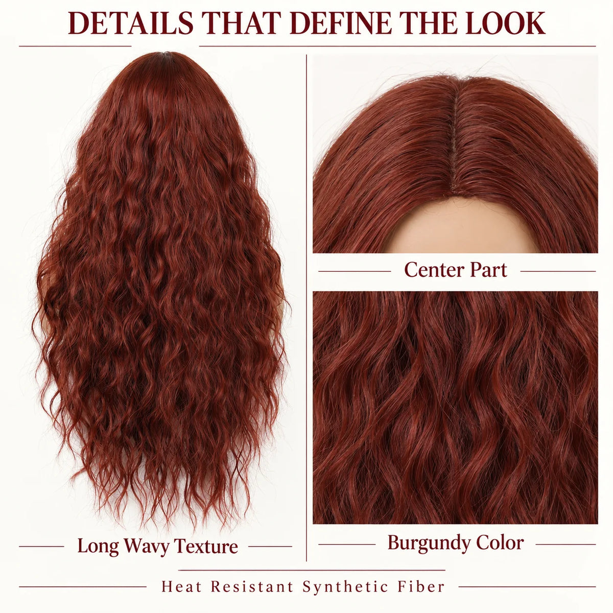 TopShe 28 Inch Burgundy Long Wavy Synthetic Wig for Women Heat Resistant Dark Red Wine Red Center Part Bouncy Curly Hair Wigs Natural Looking Soft Hairpiece Daily Wear Cosplay Costume Halloween Party Festival Gift