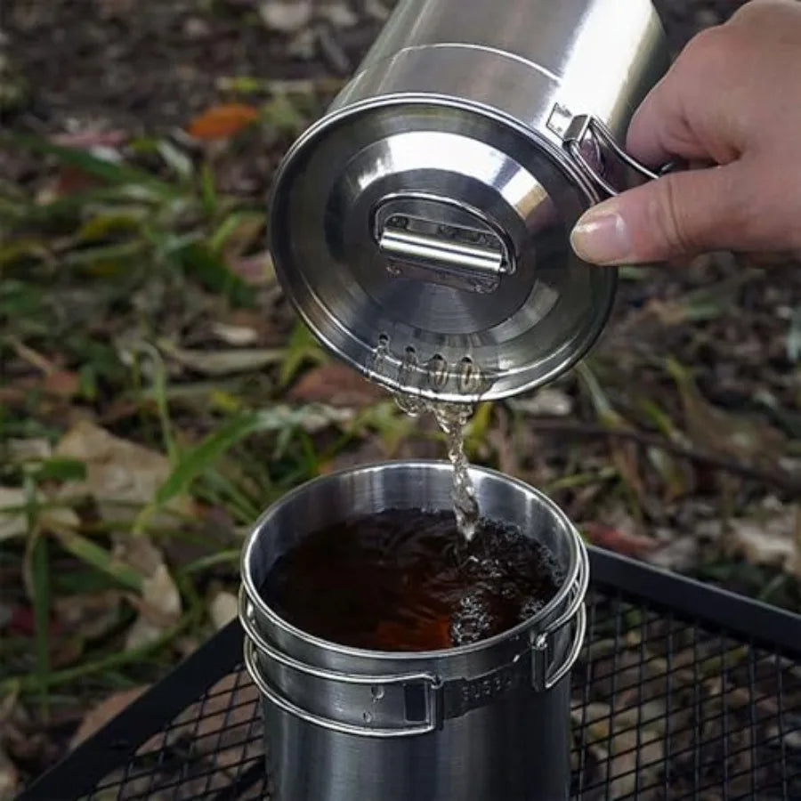 Foldable Camping Cups Mugs Camping Pot Cookware 304-Food-Grade Outdoor Camp Cooking Set with Vented lid, Stainless Steel Backpa