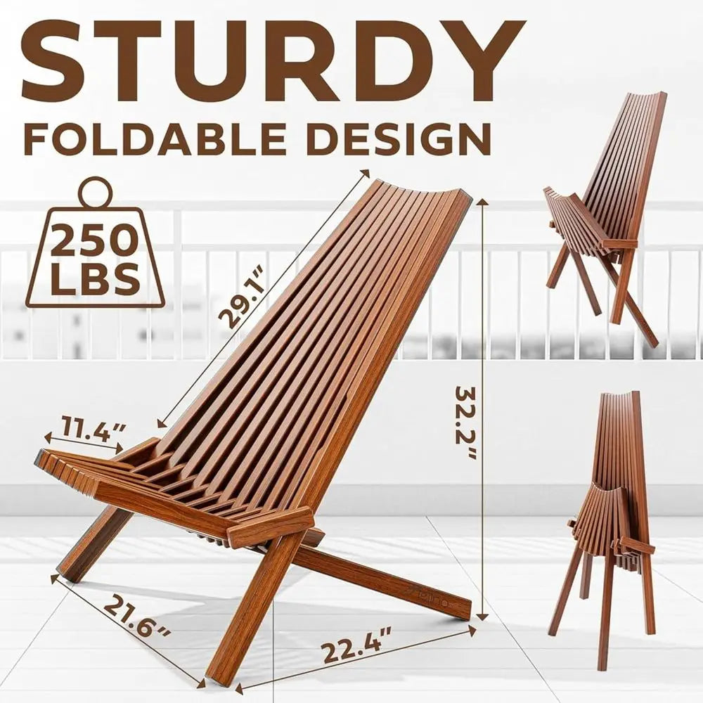 2-Pack Acacia Wood Outdoor Lounge Chairs, Portable Low Profile Seating for Patio, Lawn, Beach, and Camping
