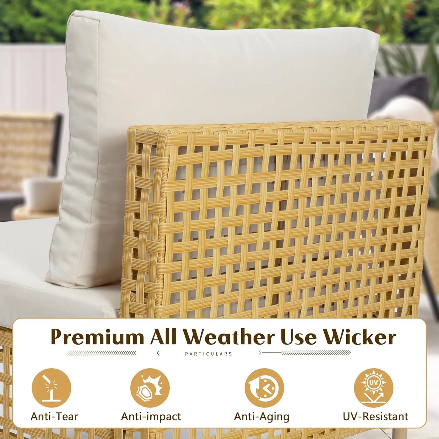 7 Piece Wicker Outdoor Sectional Sofa Set with Coffee Table All Weather Cushions Backyard Porch Large Hand Knitting, Customized