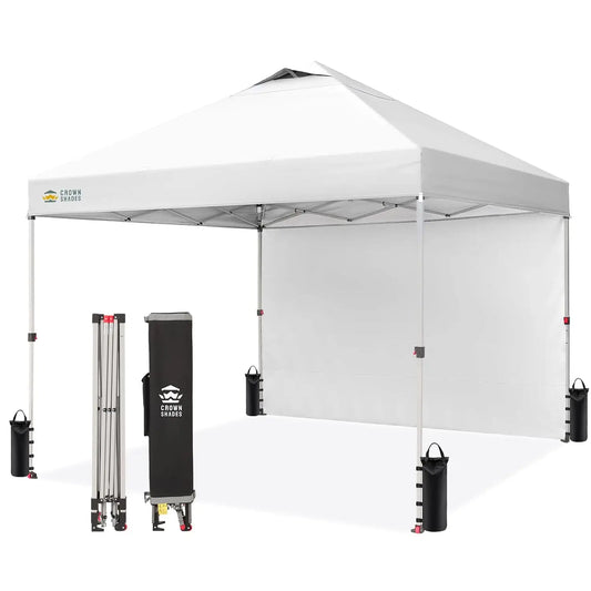 10x10 Pop Up Canopy with 1 Side Wall - Beach Tent with One Push Setup - Outdoor Sun Shade for Events, Parties,, Customized