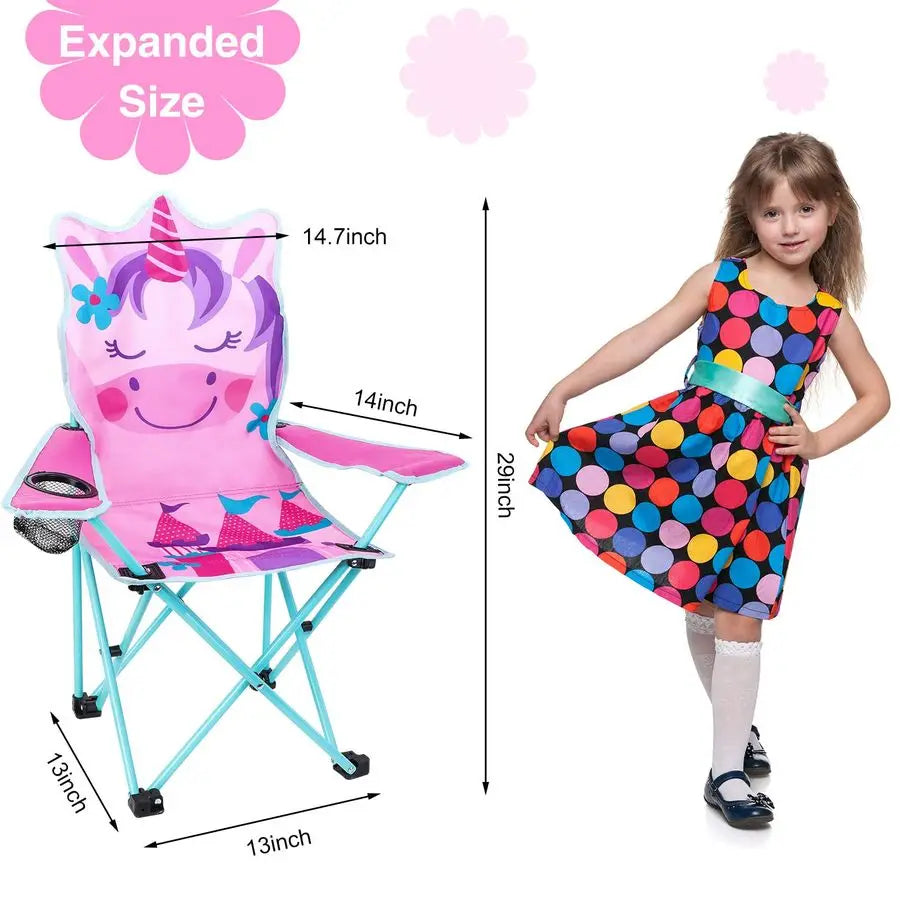 Kids Outdoor Folding Lawn and Camping Chair with Cup Holder and Carrying Bag, Childrens Camping Chairs
