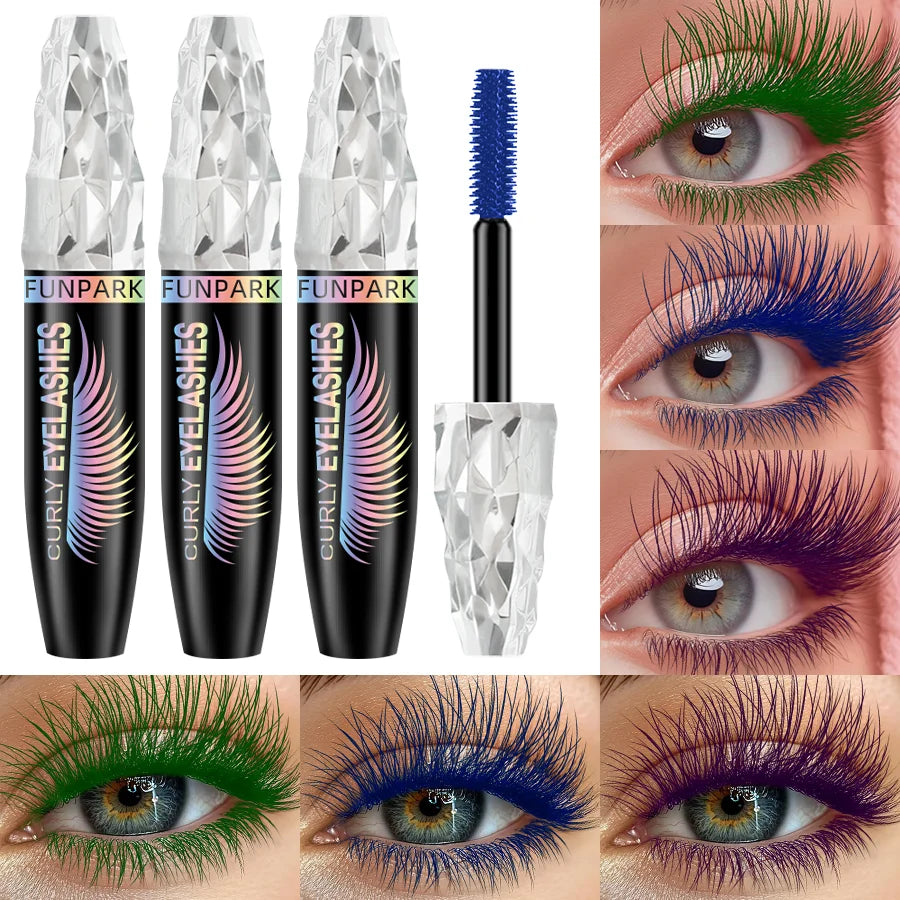 3pcs Color Mascara 5D Black Waterproof Mascara Lengthens Eyelashes Extension Thick Silk Fiber Mascara Female Makeup Eye Cosmetics Tools  for  Women Gifts Green Blue Purple for Eye Lashes