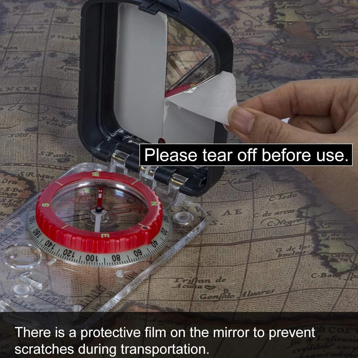 Sighting Compass Mirror Adjustable Declination-Base Plate Navigation/Orienteering LED light Hiking Map Read Military Backpacking