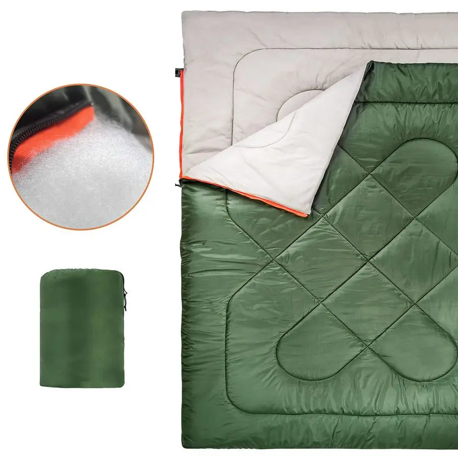 40F Cold Weather TwoPerson Sleeping Bag for Outdoor Camping, Queen Size XL, 87 x 59, Olive Green
