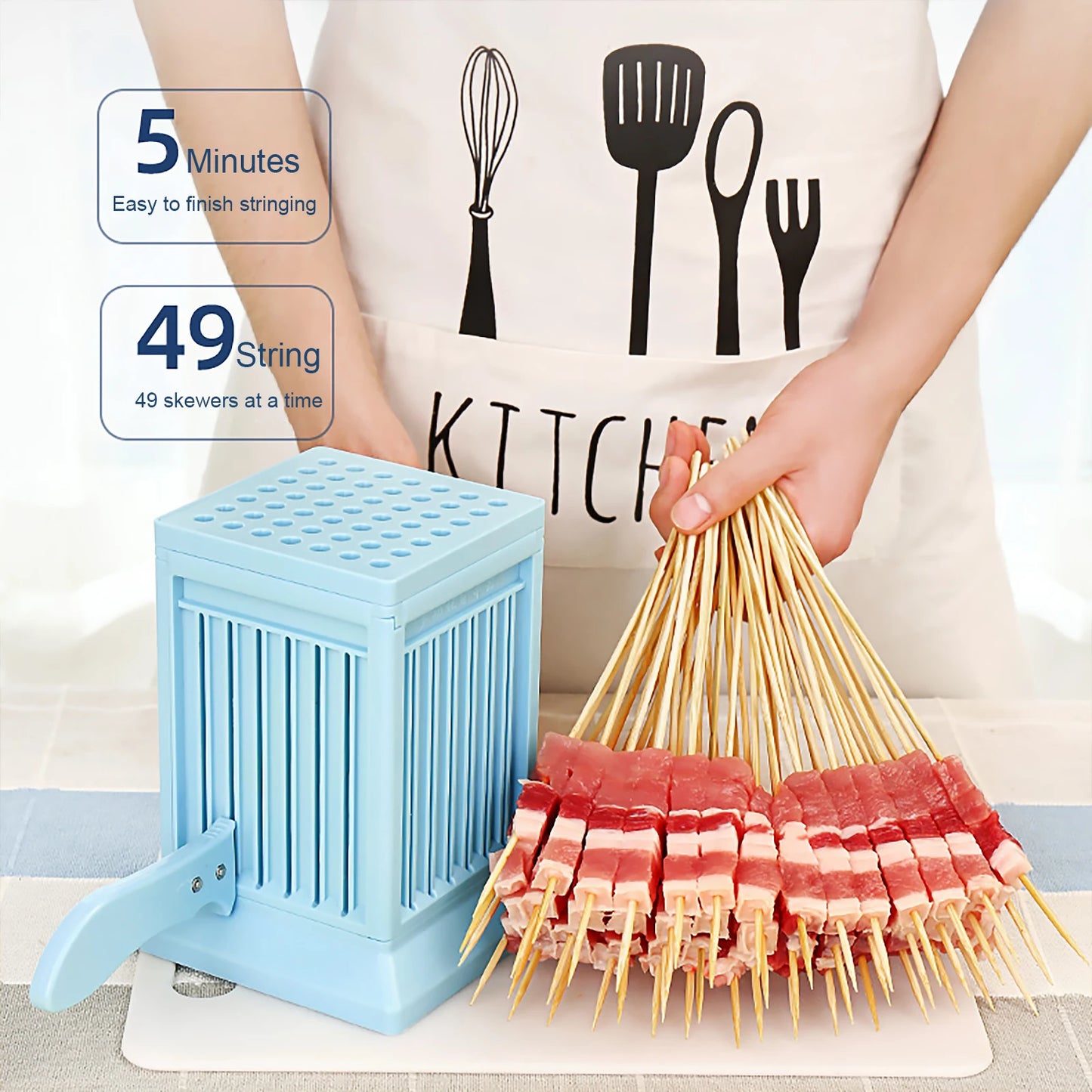 49 Holes Barbecue Stringer Box Detachable BBQ Skewer Maker Tool Multifunction Meat Skewer Maker Box for Camping Barbecue