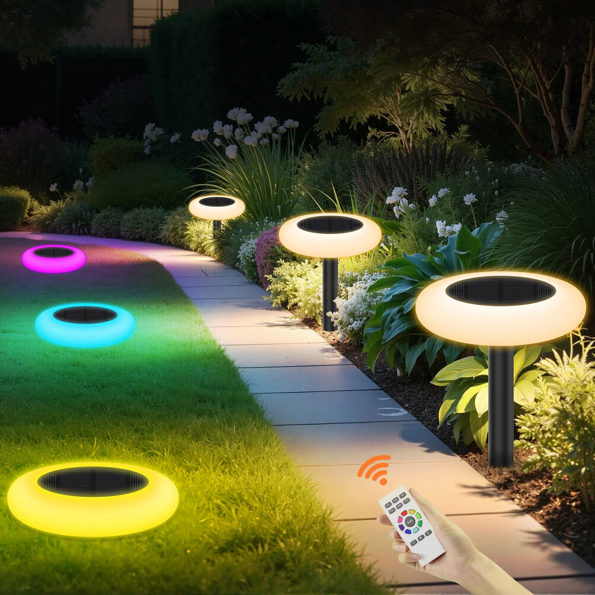 intelamp Colorful 2 Pack 6 Pack Outdoor Solar Light Lawn Pathway Garden Light Dusk to Dawn For Landscape Walkway Patio Yard Lawn