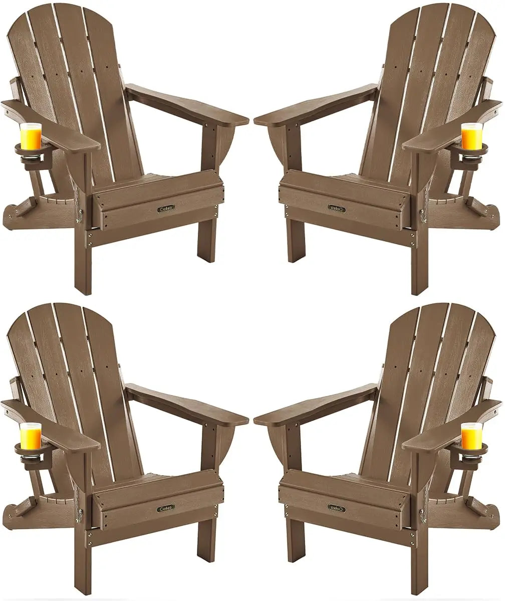 Folding Adirondack Chairs Set of 4, Patio Adirondack Chair Weather Resistant, Plastic Fire Pit Chair with Cup, Customized