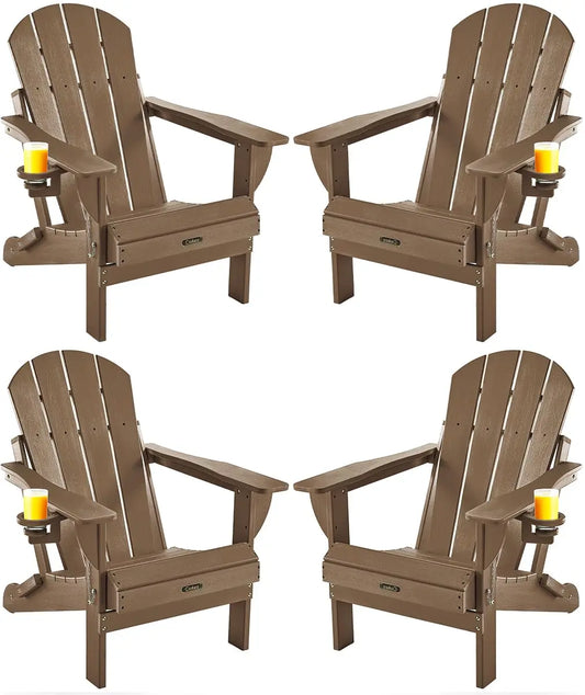 Folding Adirondack Chairs Set of 4, Patio Adirondack Chair Weather Resistant, Plastic Fire Pit Chair with Cup, Customized