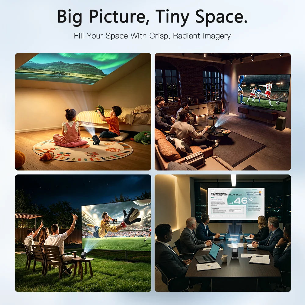 LYNCast Smart Projector with Android 14.0 & WiFi 6, 4K Support, Wireless Screen Mirroring X1, Perfect for TV Series, Movies, Gaming, Anime, Sports, K-Dramas, Concerts