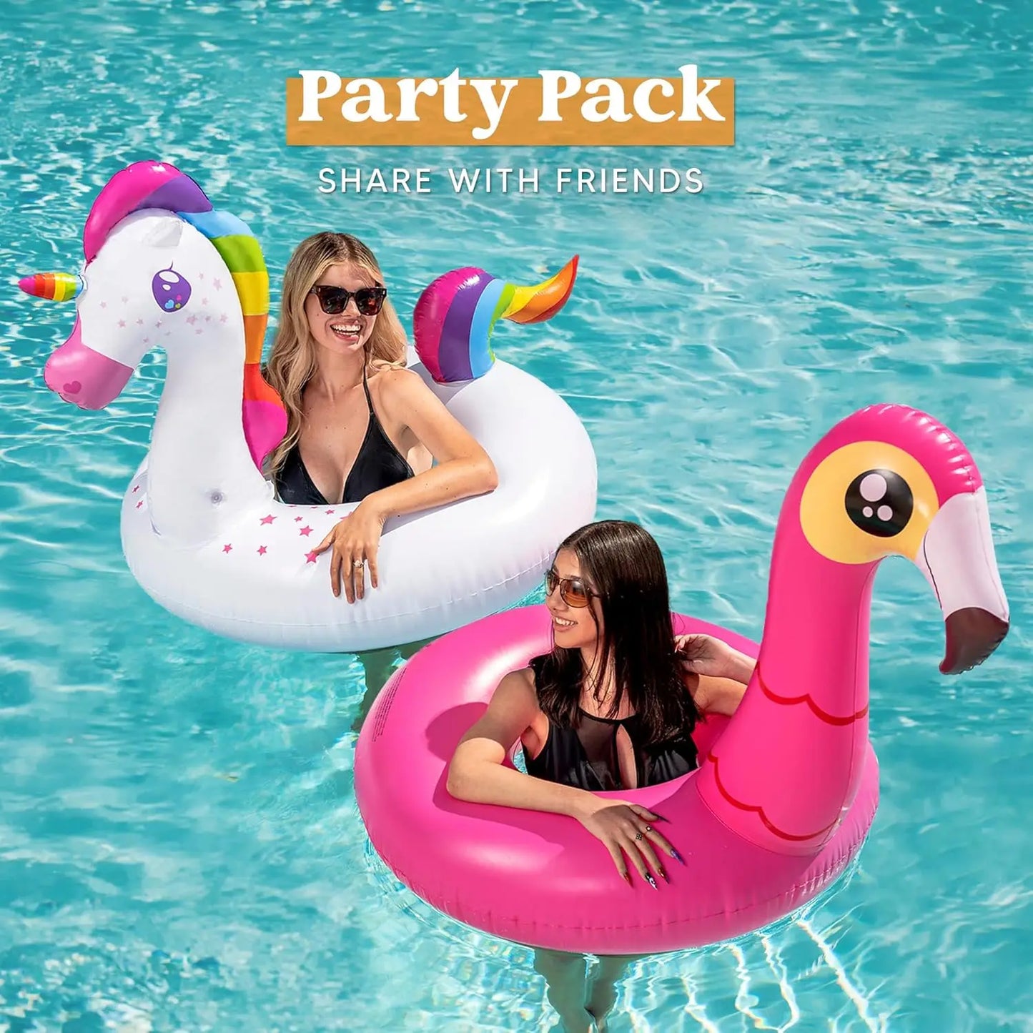 2-Pack Unicorn & Flamingo Pool Floats - Inflatable Swim Rings for Adults & Kids, Summer Beach Party Decorations