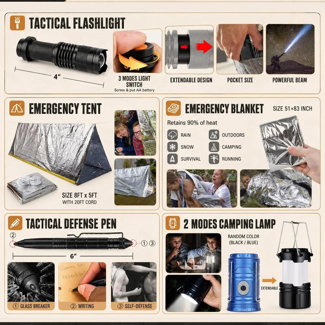 258-Piece Car Emergency Kit Portable Family Travel Tactical Hiking EVA Material Camping Essential Backpack Suitable for Sports Office Ship Unexpected Incidents