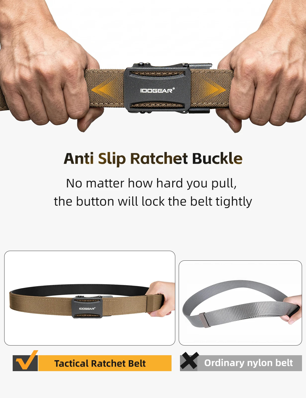 IDOGEAR Tactical Ratchet Belt 1.25” EDC Gun Belt Heavy-Duty Nylon CCW Belts with Quick-Adjust Buckle for IWB/OWB/AIWB Carry 3443