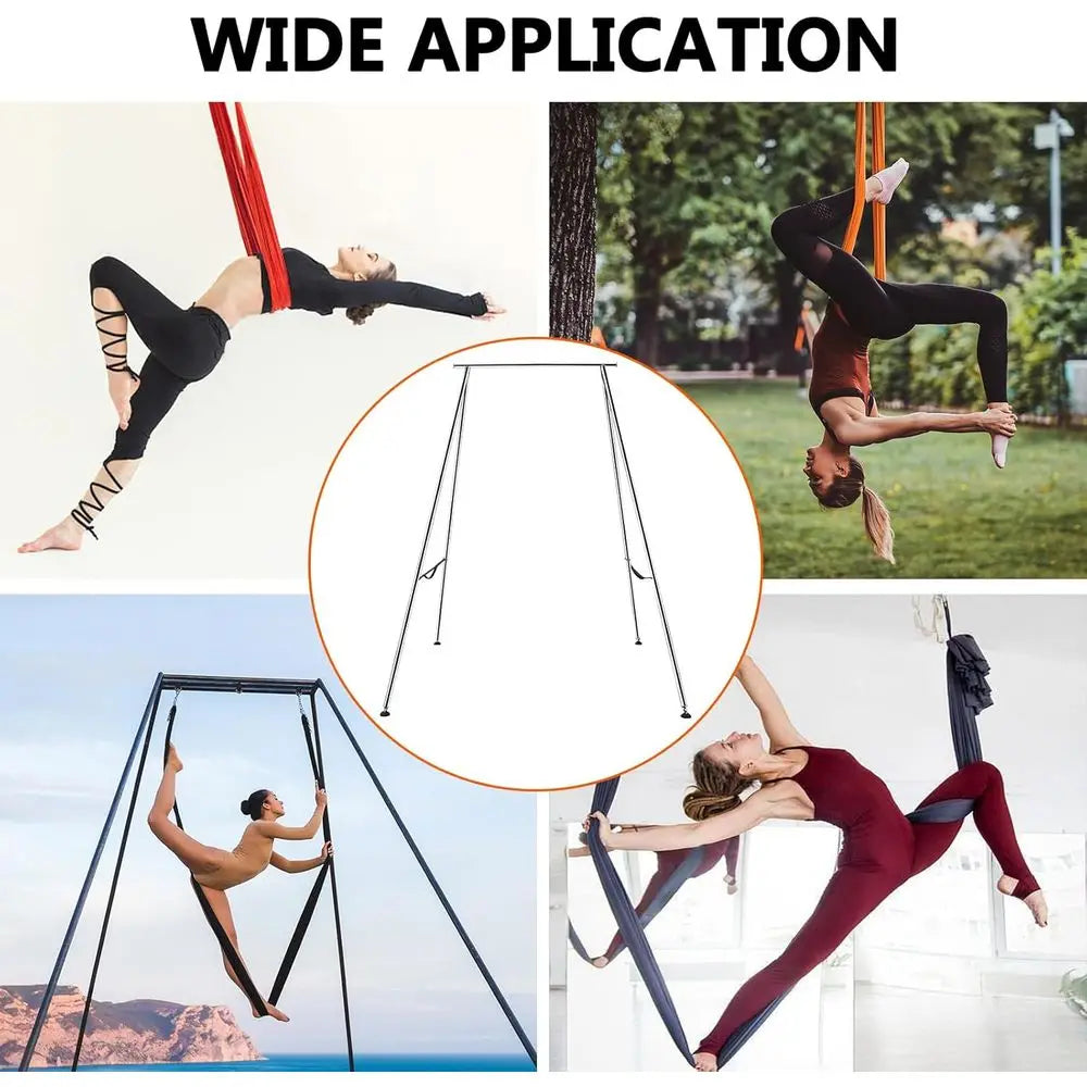 Adjustable Height Aerial Yoga and Hammock Stand with 18ft Silk, 550lbs Capacity