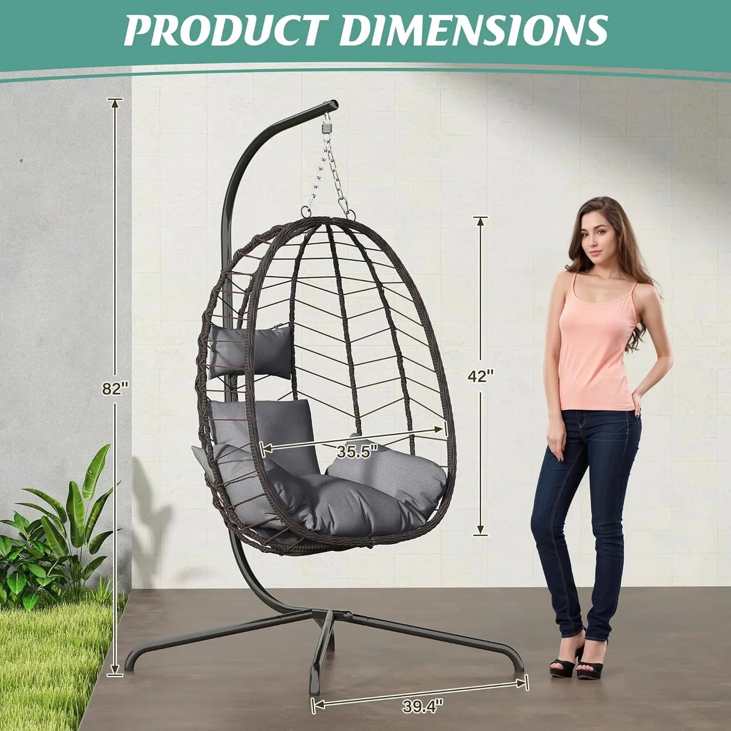 Egg Chair with Stand, Swinging Egg Chairs Outdoor Indoor, Hanging Basket Chair with Cushion, Patio Wicker, Customized