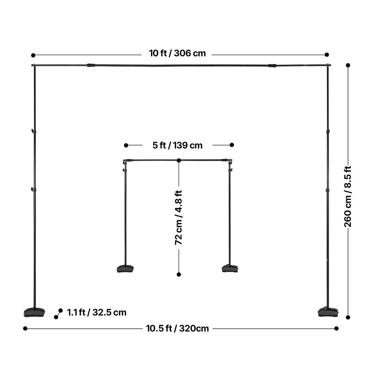 SucceBuy Backdrop Stand Adjustable Photo Backdrop Kit Heavy Duty Projector Screen Stand for Wedding Photo Video Studio Party
