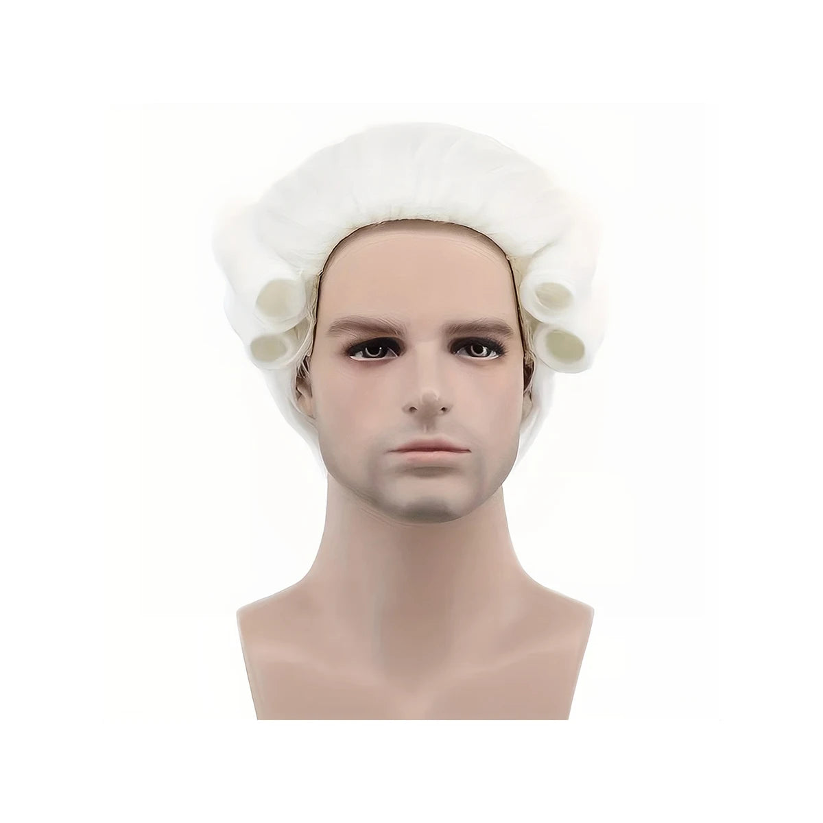 **White Colonial Wig Synthetic Long Curly Ponytail 18th Century Historical Judge Barrister Costume Wig Halloween Cosplay Party