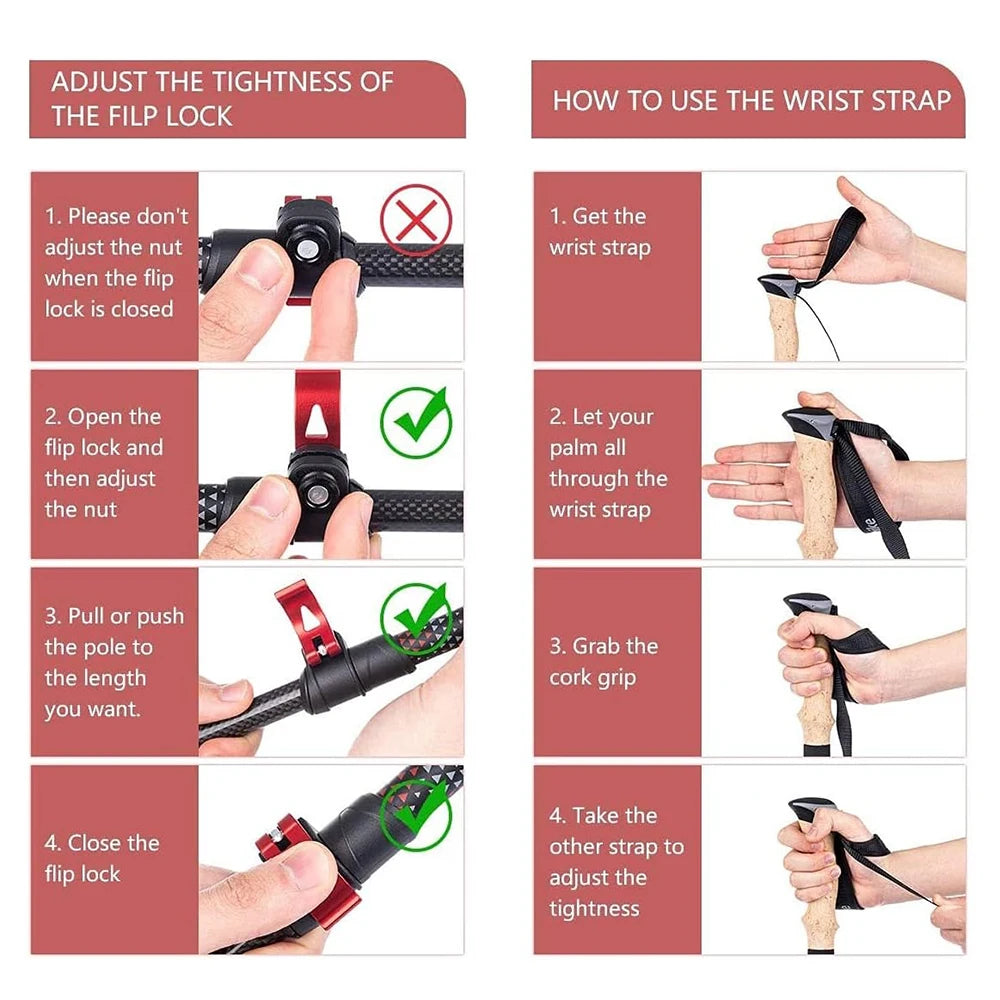 Naturehike Trekking Poles 2 Poles Ultralight Carbon Fiber Walking Sticks Outdoor Folding Portable Climb Hiking Telescopic Poles
