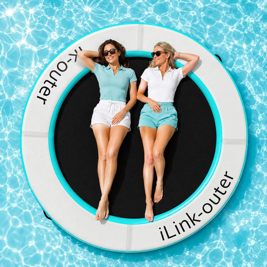 8ft Inflatable Water Hammock Float, Large Round Pool Floating Dock with Mesh Center, Reinforced Handles & Non-Slip Surface, Portable Lounge Raft for Pool Lake Beach, Includes Pump Kit