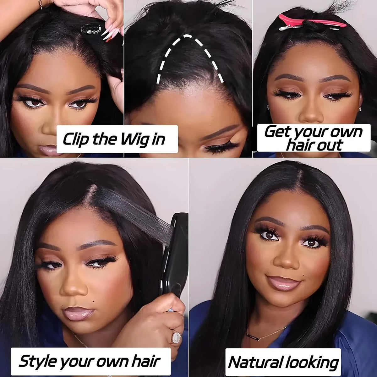 Kinky Straight V Part Wigs Human Hair Brazilian Hair Wigs for Black Women Cosplay Halloween 220% Density Kinky Straight V Part Wig Full Machine Made Wig