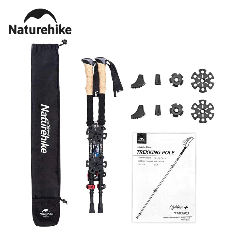 Naturehike Trekking Poles 2 Poles Ultralight Carbon Fiber Walking Sticks Outdoor Folding Portable Climb Hiking Telescopic Poles