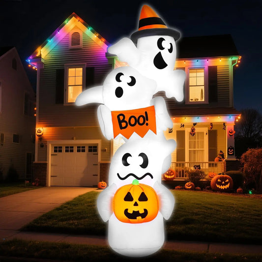 JOYFY 9ft Tall Halloween Inflatable Ghost Outdoor Decorations, Giant Overlap Ghost Inflatable Decor with LEDs, Blow Up Yard Decorations for Halloween Party Garden Lawn Yard Decor