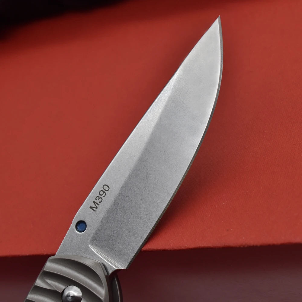 Steel Folding Knife, Ball Bearing, Stonewashed Titanium Alloy, High Hardness Sharp EDC Survival Tool for Outdoor Camping