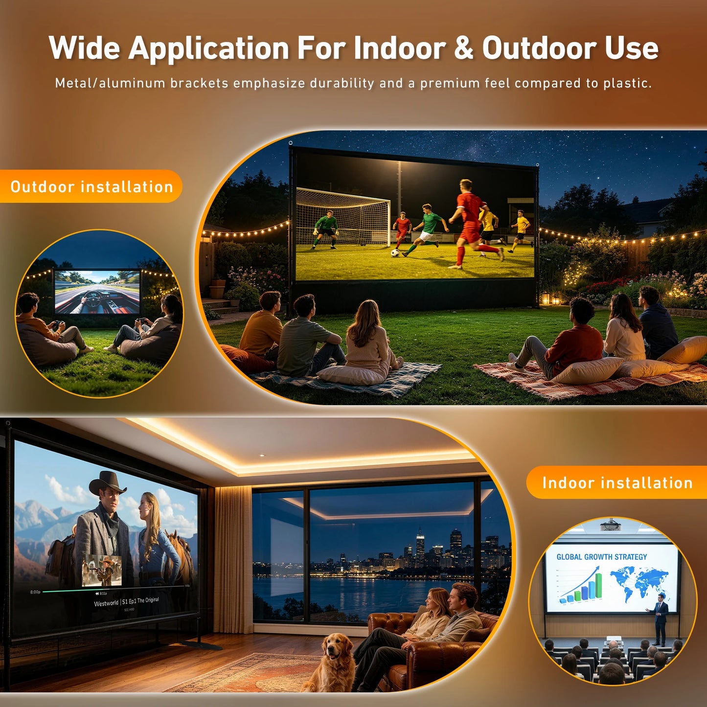 150 inch Projector Screen with Stand for Sports events & Football Match, 16:9 4K HD Portable Outdoor Movie Screen, Wrinkle-Free Foldable Indoor Projection Screen with Carry Bag & Ground Nails for Backyard Cinema Home Theater