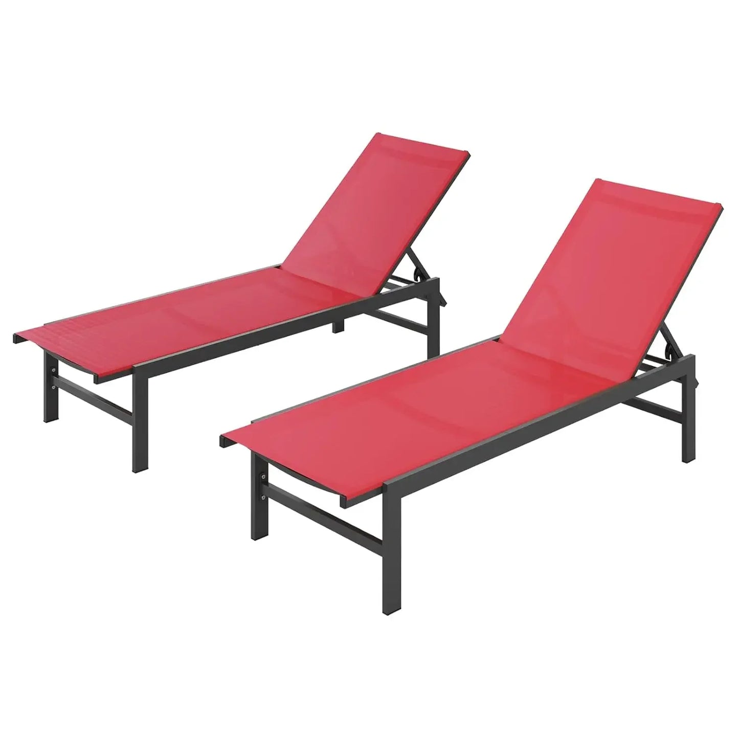 Set of 2 Outdoor Lounge Chairs Aluminum Patio Chaise Lounge with 5-Position Recliner, Pool Lounge Chairs, Customized