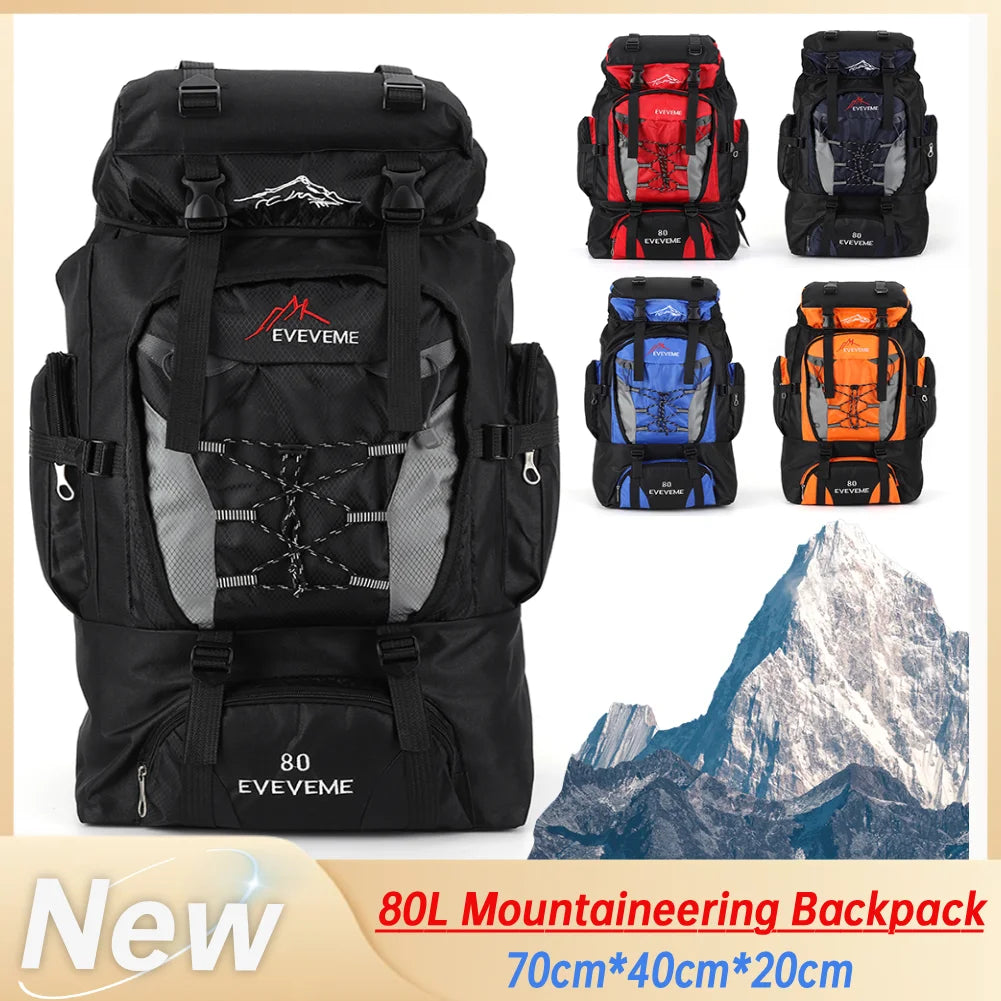 Waterproof 80L Large Capacity Mountain Climbing Backpack Canvas Trekking Camping Fishing Hiking Adjustable Strap OutdoorRucksack