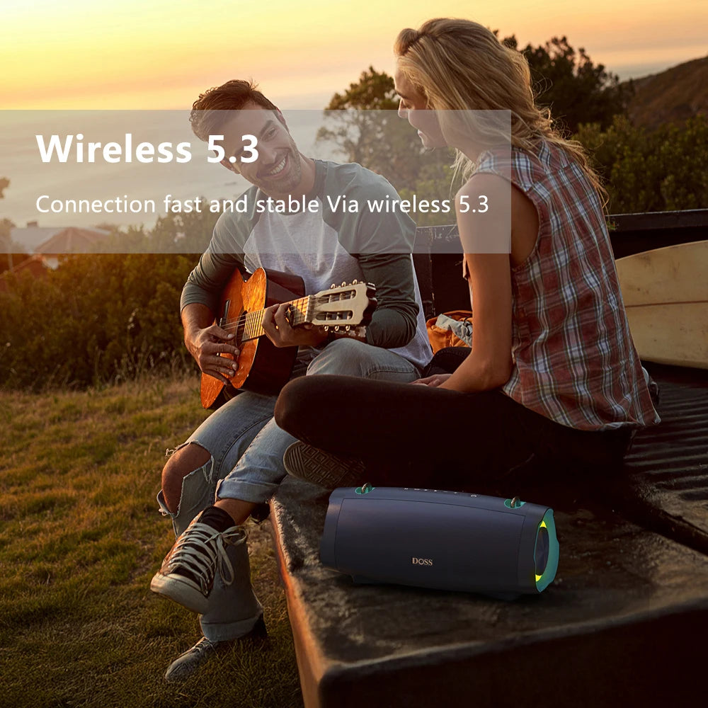DOSS Portable Bluetooth Speaker 70W Bold Sound Bass 24H Playtime LED Lights Power Bank IPX6 Waterproof Ourdoor Wireless Speakers