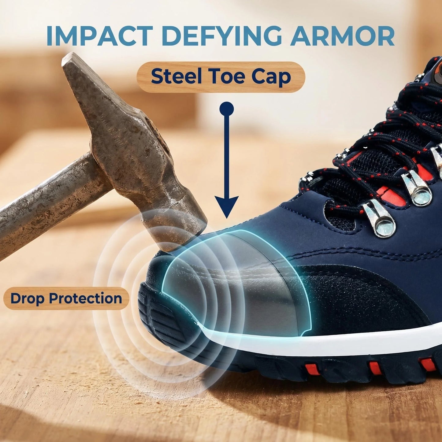 Men Steel Toe Safety Shoes Anti-Puncture Non-Slip Work Boots Wear-Resistant Breathable Hiking Safety Sneakers for Industrial Work