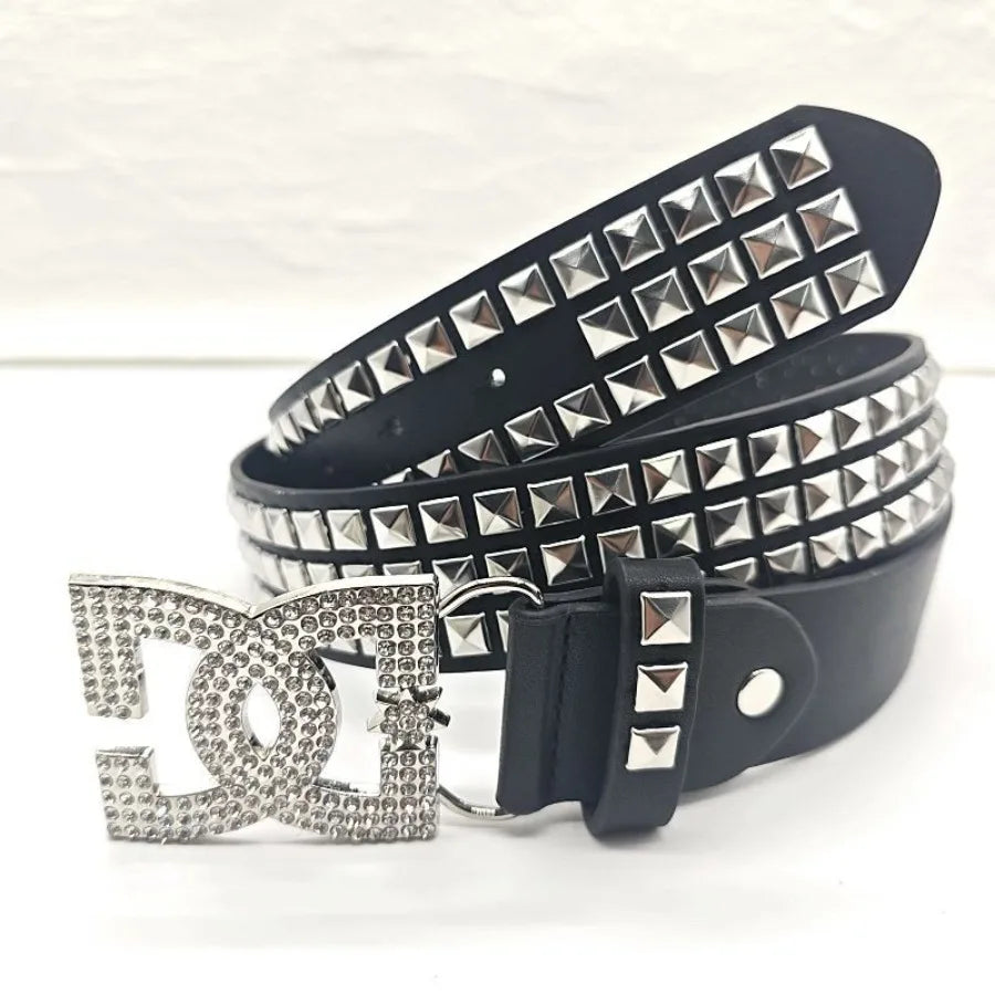 YK2 luxury women rhinestone punk belt hot girl fashion rivet leather embedded decorative unique style
