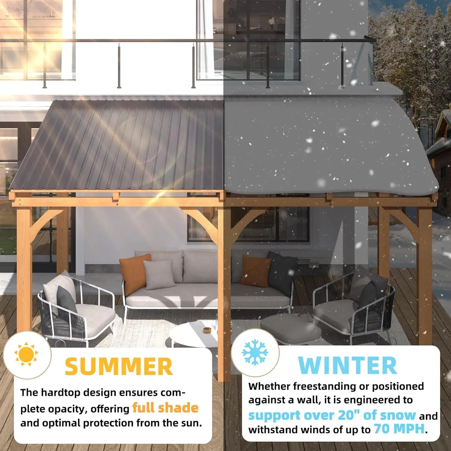 10' x 10' Outdoor Wood Ceder Gazebo for Patio, Outdoor Lean to Hardtop Pergolas and Gazebos Clearance, Wall Mounted, Customized