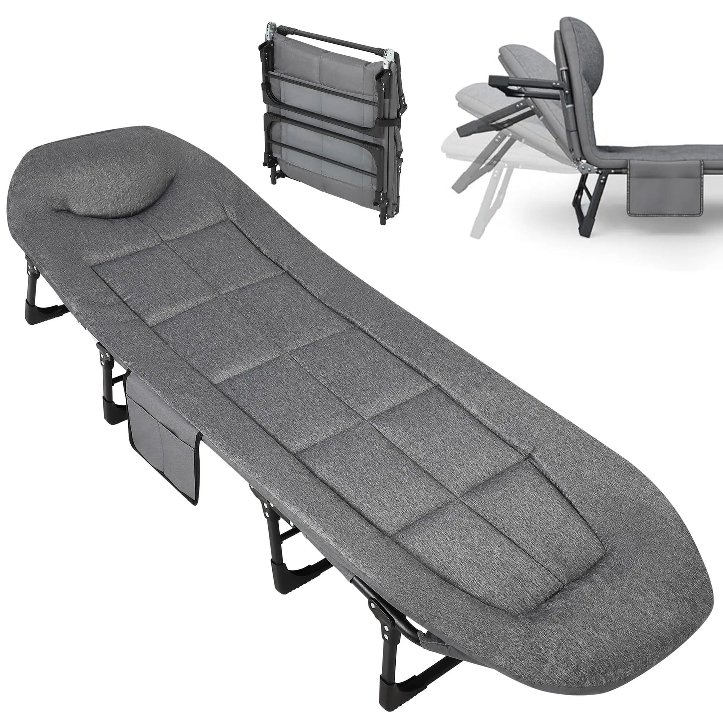 79" Portable Folding Bed with Cushion and Pillow, Camping Cot for Adults with Supports 500 Lbs, Lightweight Tent Cot for Patio Beach Indoor Outdoor