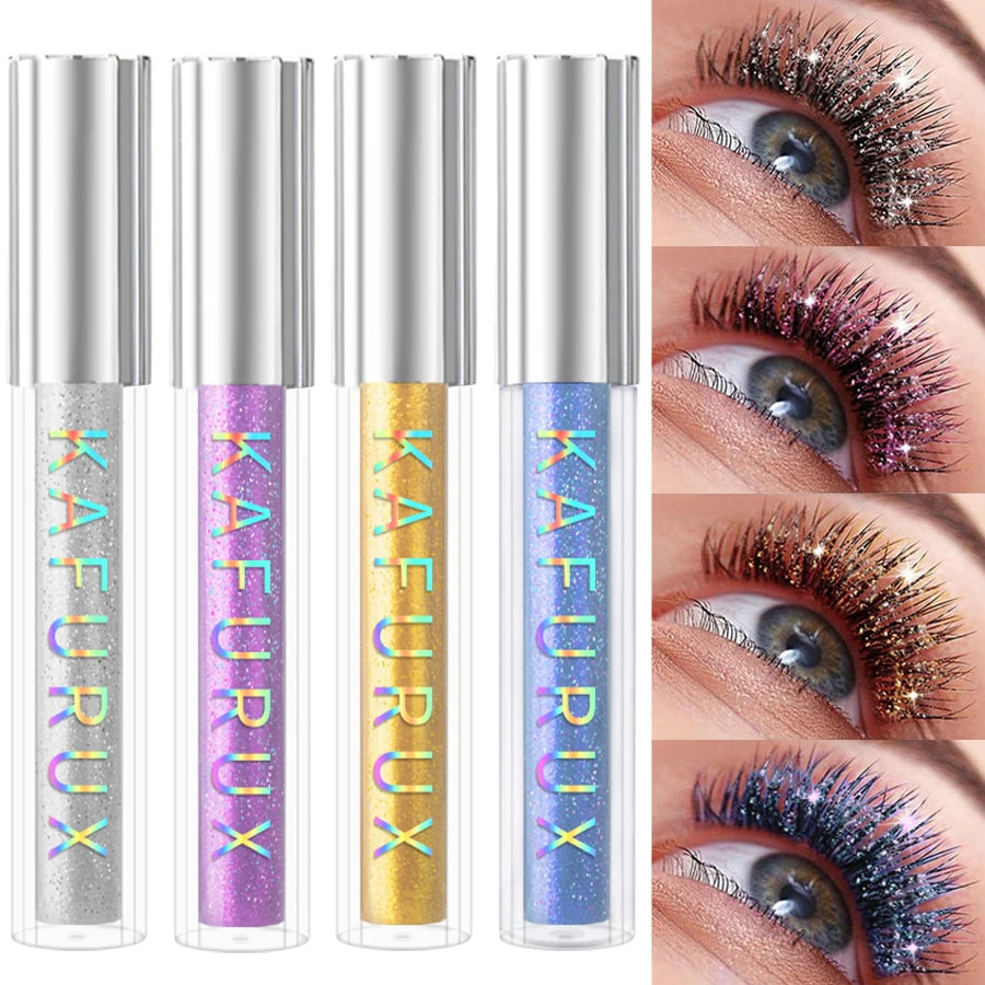 4pcs Diamond Mascara Shining Sweet Proof Glitter Eyelashes Quick Dry Lasting Curling Thick Waterproof Mascara Shimmer Blue Pink White Yellow Eye Makeup Eye Cosmetics for Women Gifts