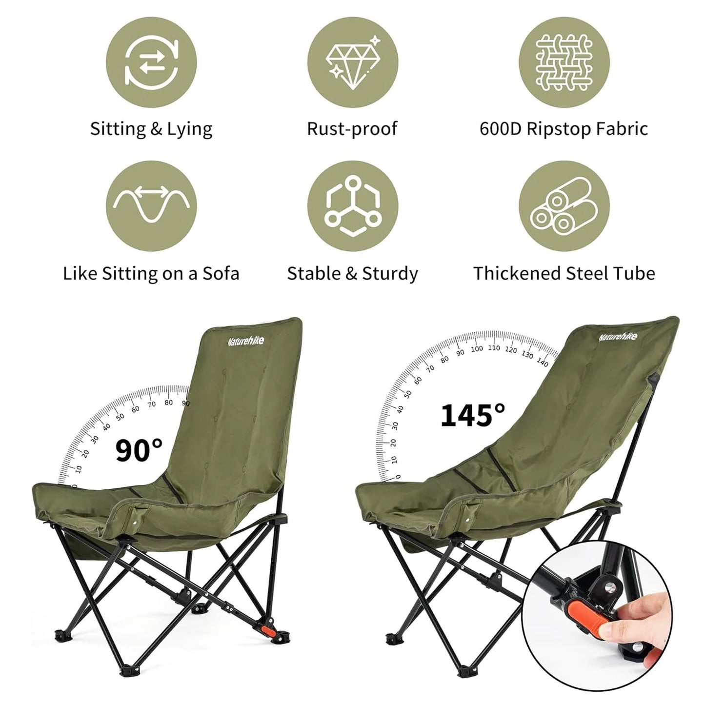 Naturehike High Back Moon Chair Camping Outdoor Fishing Folding Adjustable Lounge Chair Portable Picnic Garden Leisure Seat