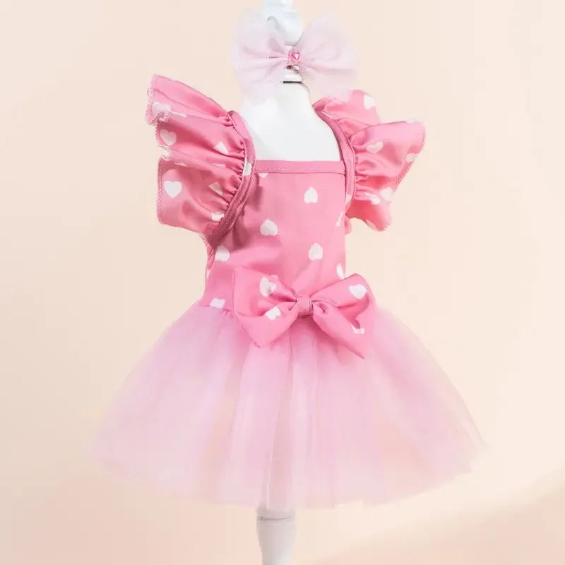 Cute Fashion Print Pet Dress with Bow, Plaid Pet Costume, Elastic Mesh Princess Dress, Puppy Cat, Complete Set, Clothing, Puppy Clothes