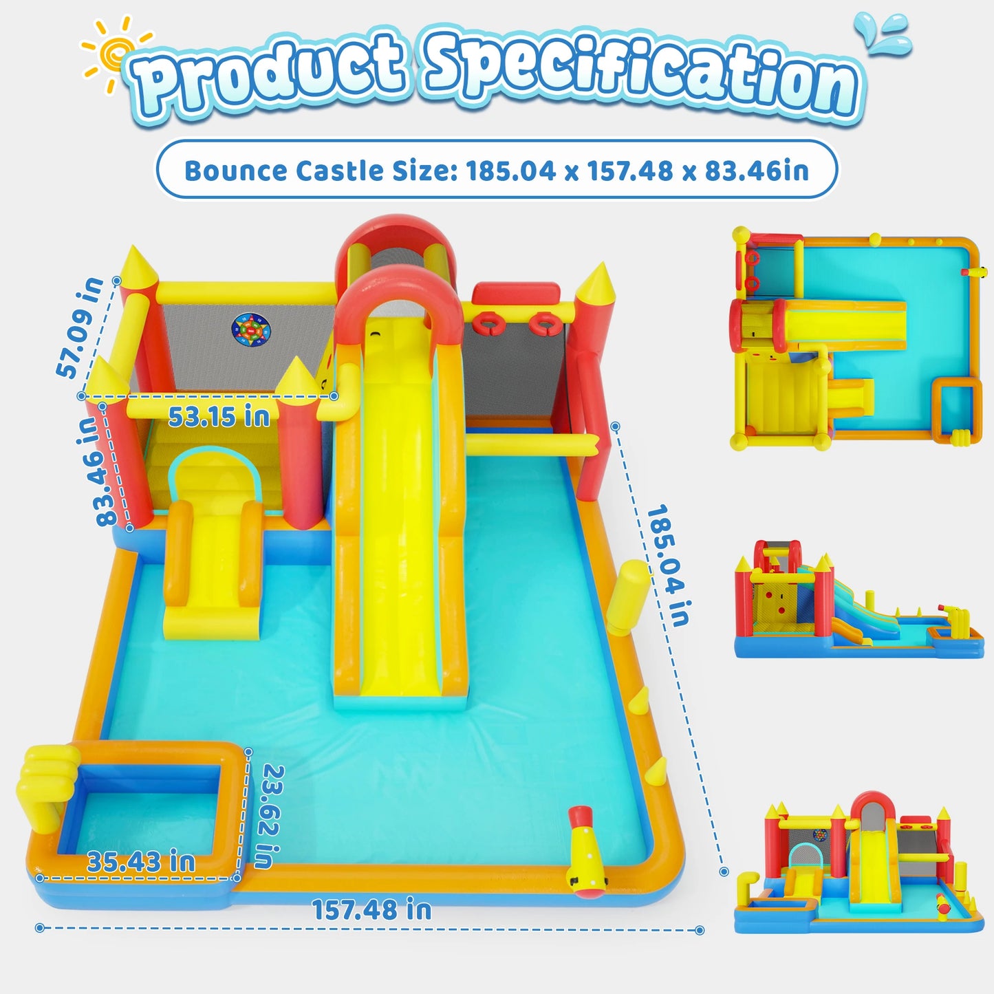 Jump 'n Slide Inflatable Bouncer for Kids, Heavy Duty Blower, Stakes Repair Patches Storage Bag, Indoor Outdoor Bounce House