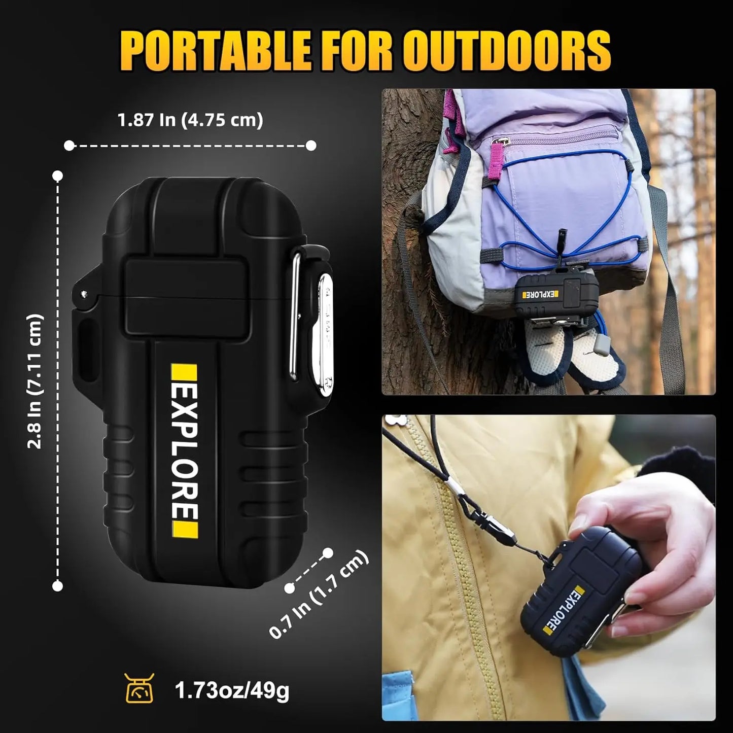Windproof Dual Arc USB Rechargeable Flameless Plasma Lighter Waterproof for Camping Hiking Survival Gear Gifts