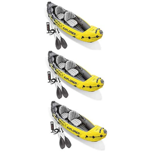 2 Person Inflatable Kayak Set with Air Pump in Yellow for Outdoor Water Sports Durable PVC Material Compact and Easy to Carry