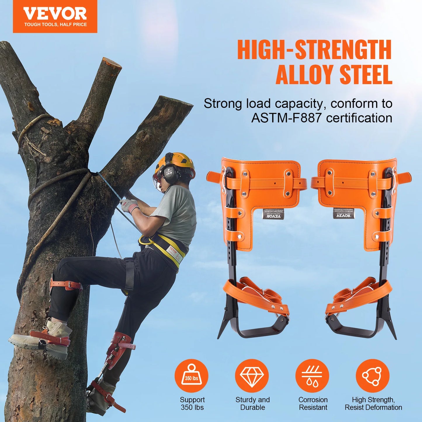 Tree Climbing Spikes Steel Climbing Spurs 350lbs Load Capacity Tree Climbing Gear with Straps and Spike Protectors