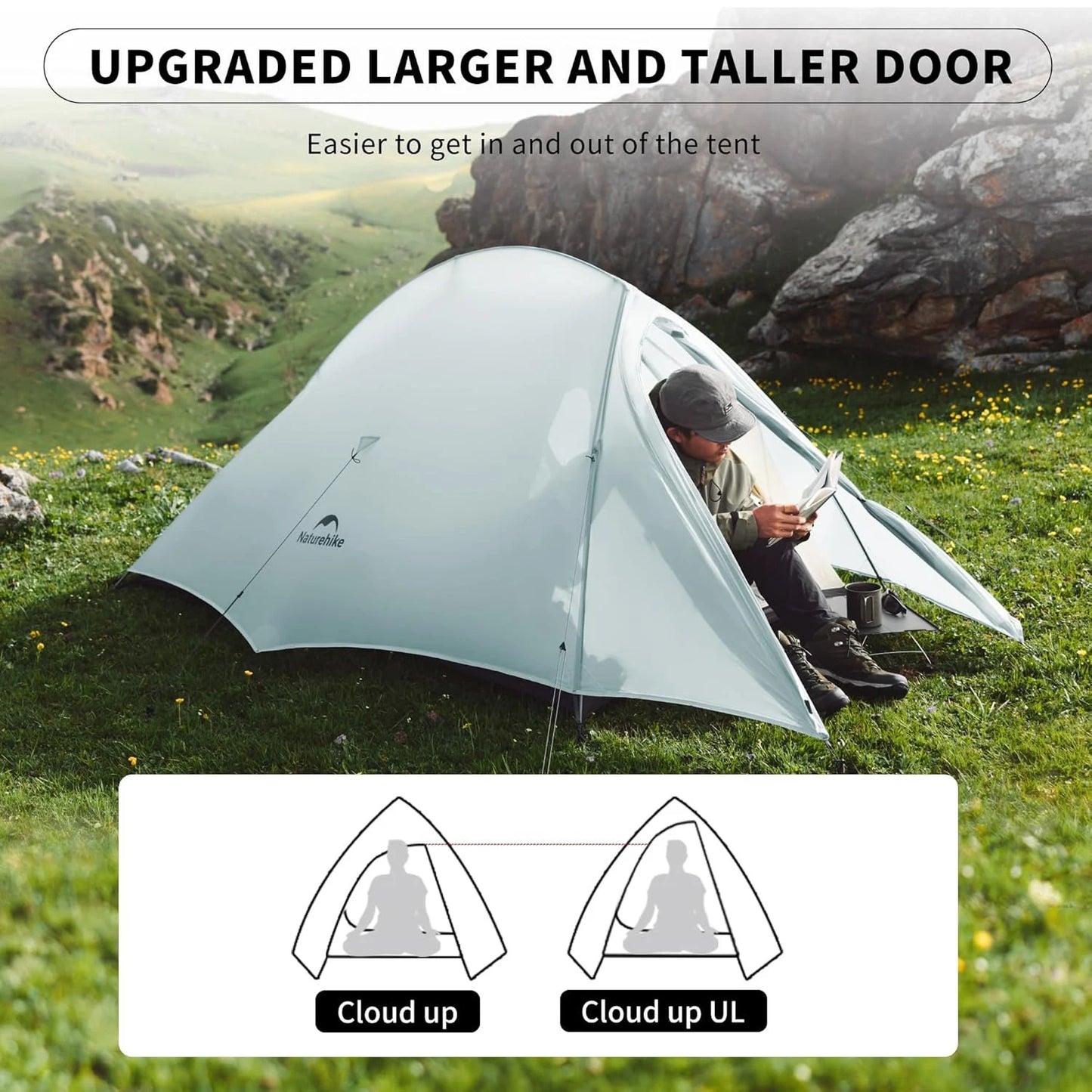 Naturehike Cloud Up UL 1/2 Person Tent Ultralight Camping Tent Double Layer Waterproof Backpacking Tent Outdoor Hiking Tent