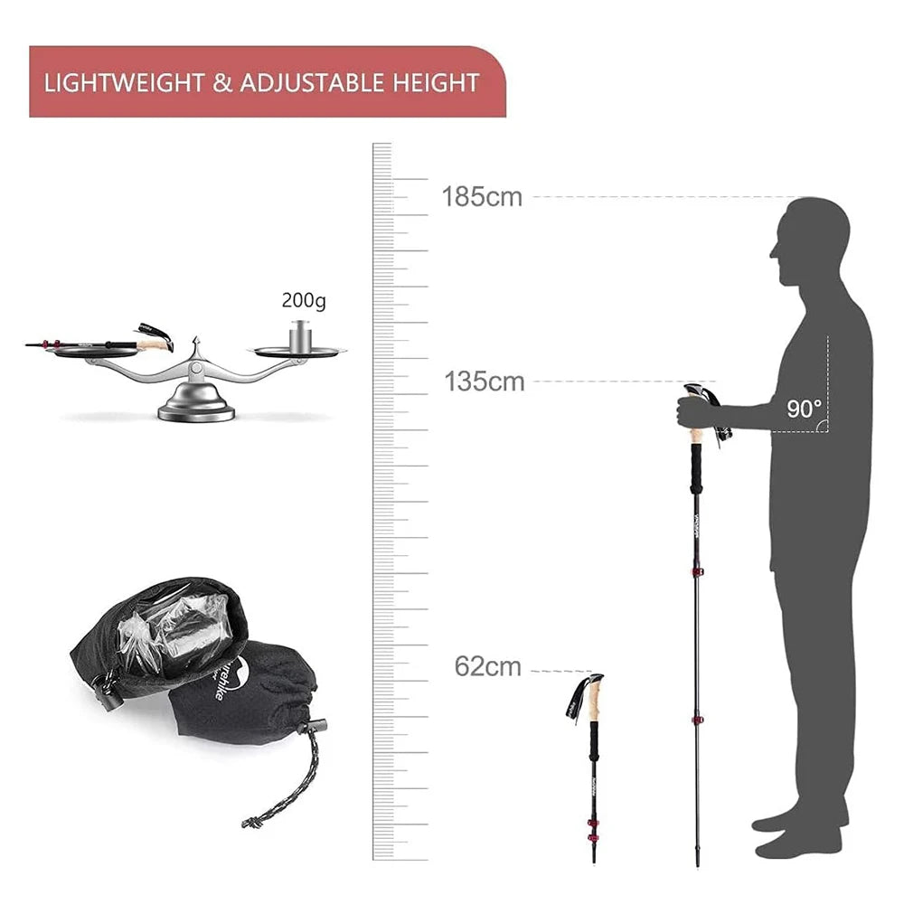 Naturehike Trekking Poles 2 Poles Ultralight Carbon Fiber Walking Sticks Outdoor Folding Portable Climb Hiking Telescopic Poles