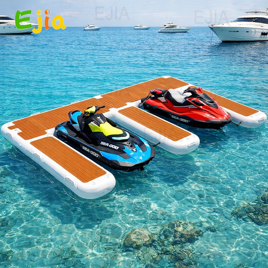 Us Stock 13ft/ 4m EVA Non-Slip Inflatable E Dock Platform Double Jet Ski Dock | Luxury Water Floating Mat for Lake, Pool Boat