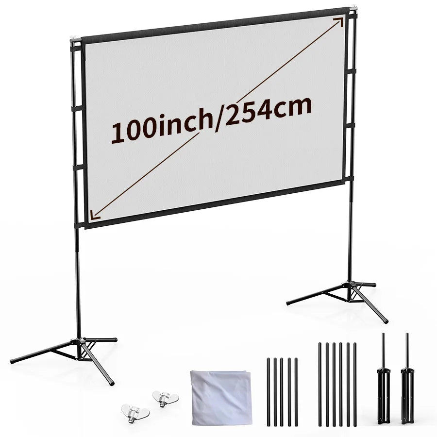 XBJ Projector Screen with Stand 100inch , Portable Outdoor Projector Screen 16:9 and Tripod Stand Lightweight Compact