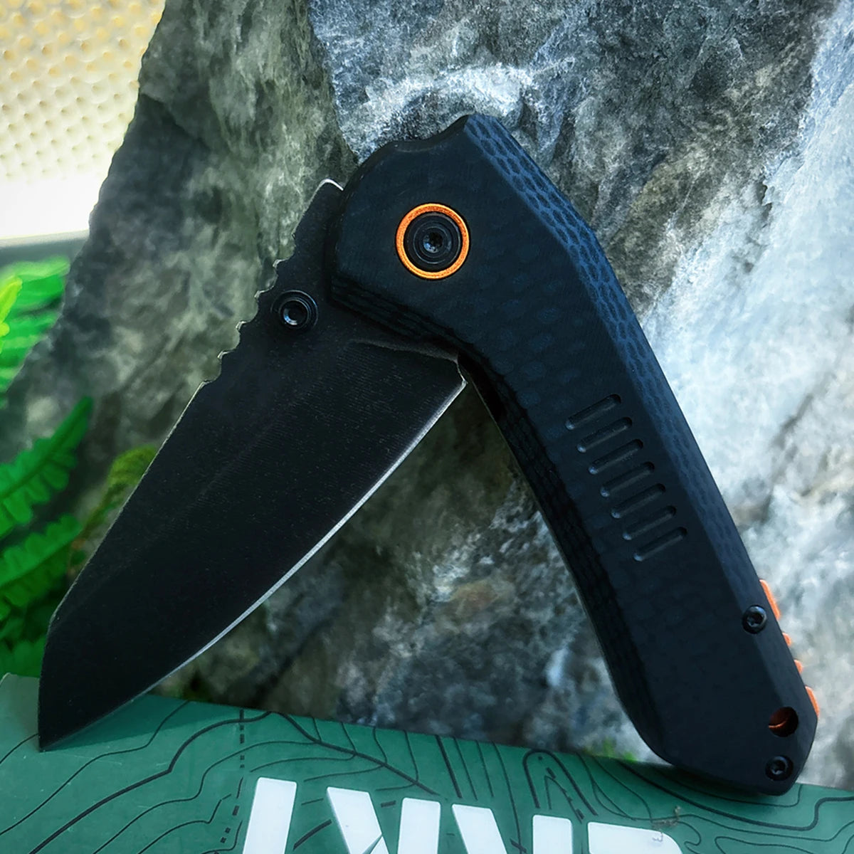 EDC Tool,Folding Pocket Knife, Stone-Washed Black Steel Blade,G10 Handle,Outdoor Camping Hunting Survival Gear,Father's Day Gift