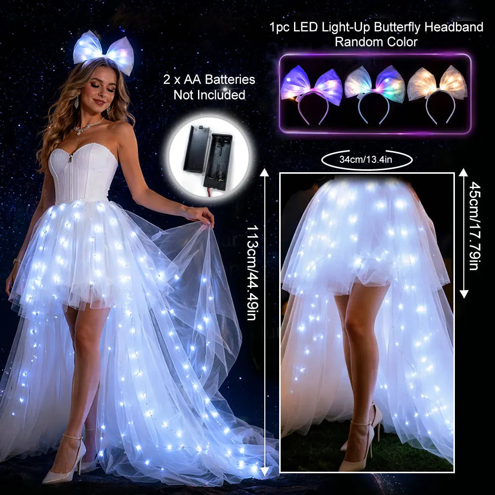 LED Light‑Up Tuxedo Dress with LED Butterfly Headband, Novelty & Special‑Occasion Clothing, Cosplay Accessories Role‑Play Props, for Wedding, Prom, Birthday, Christmas, Halloween, Festival Light Show