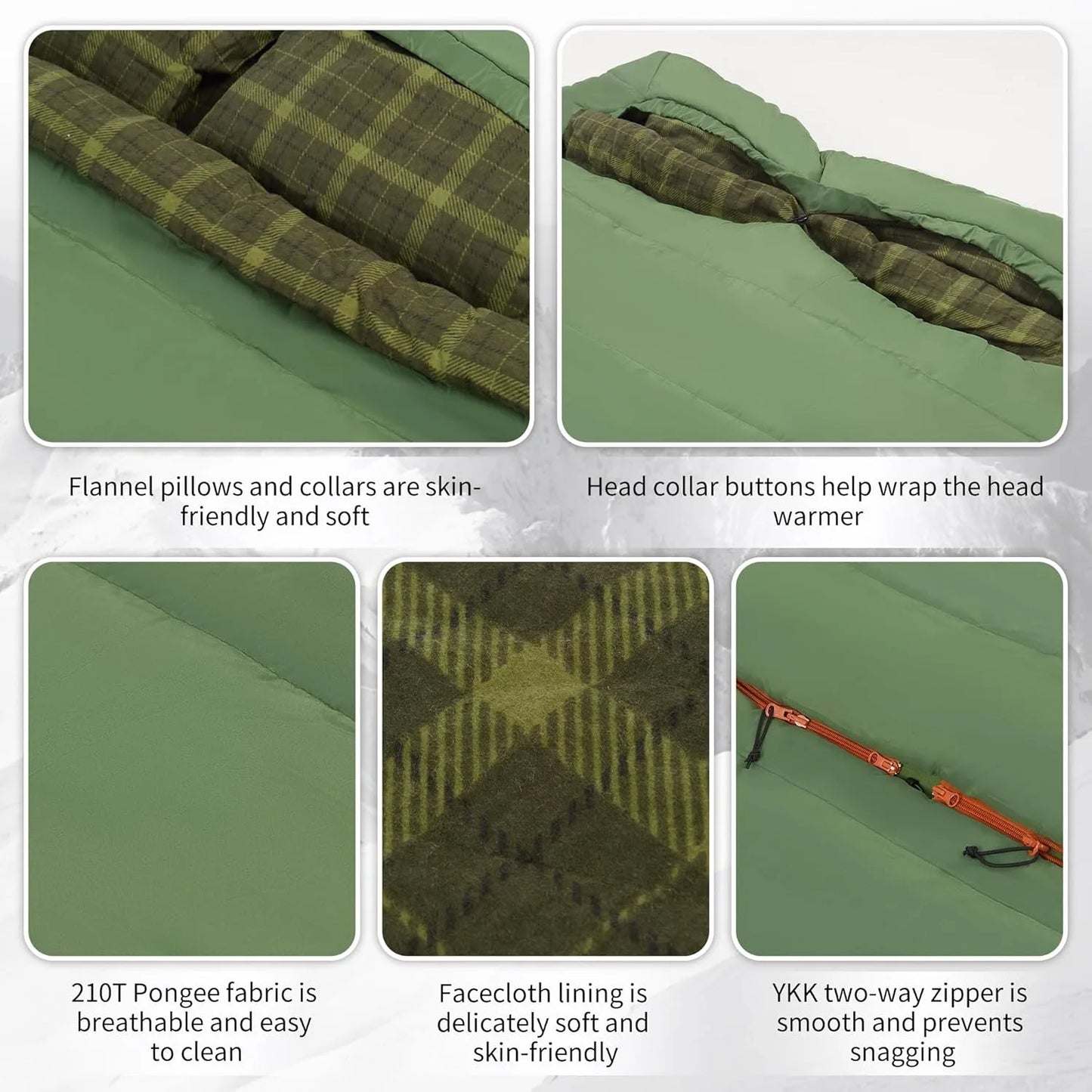 Flannel Sleeping Bag Two Person with Pillows for Adults Couples All Seasons Camping Hiking Backpacking Sleeping Bag